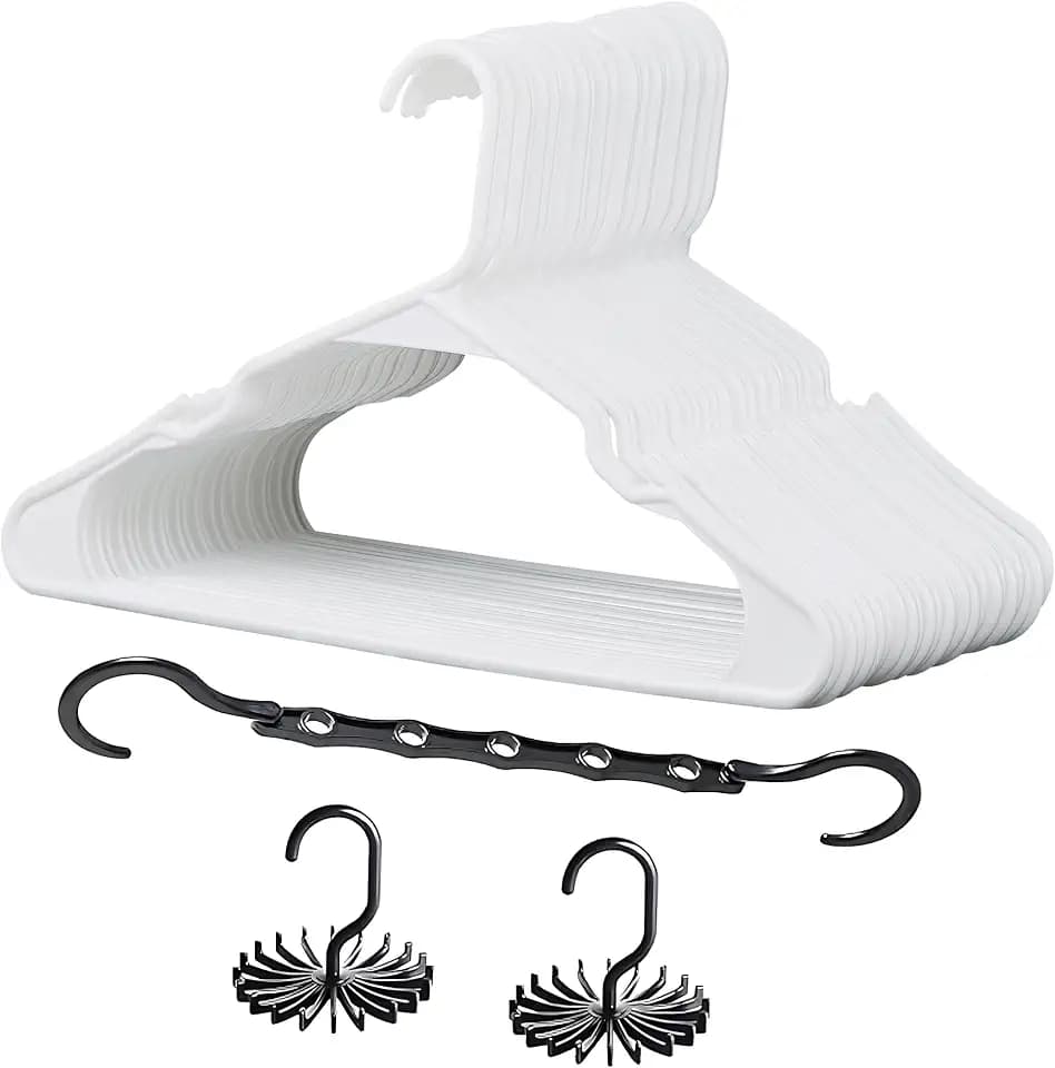 VECELO 25 Pack Plastic Hangers-Clothes Hangers Set with Shoulder Non Slip Notches for Closet Space Saving-Heavy Duty Coat Hanger,White