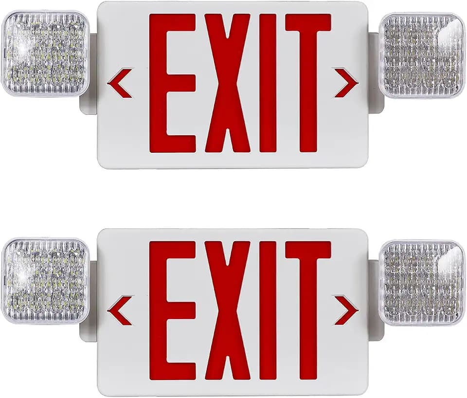 Red LED Exit Sign Emergency Light Combo, UL Listed Battery Backup