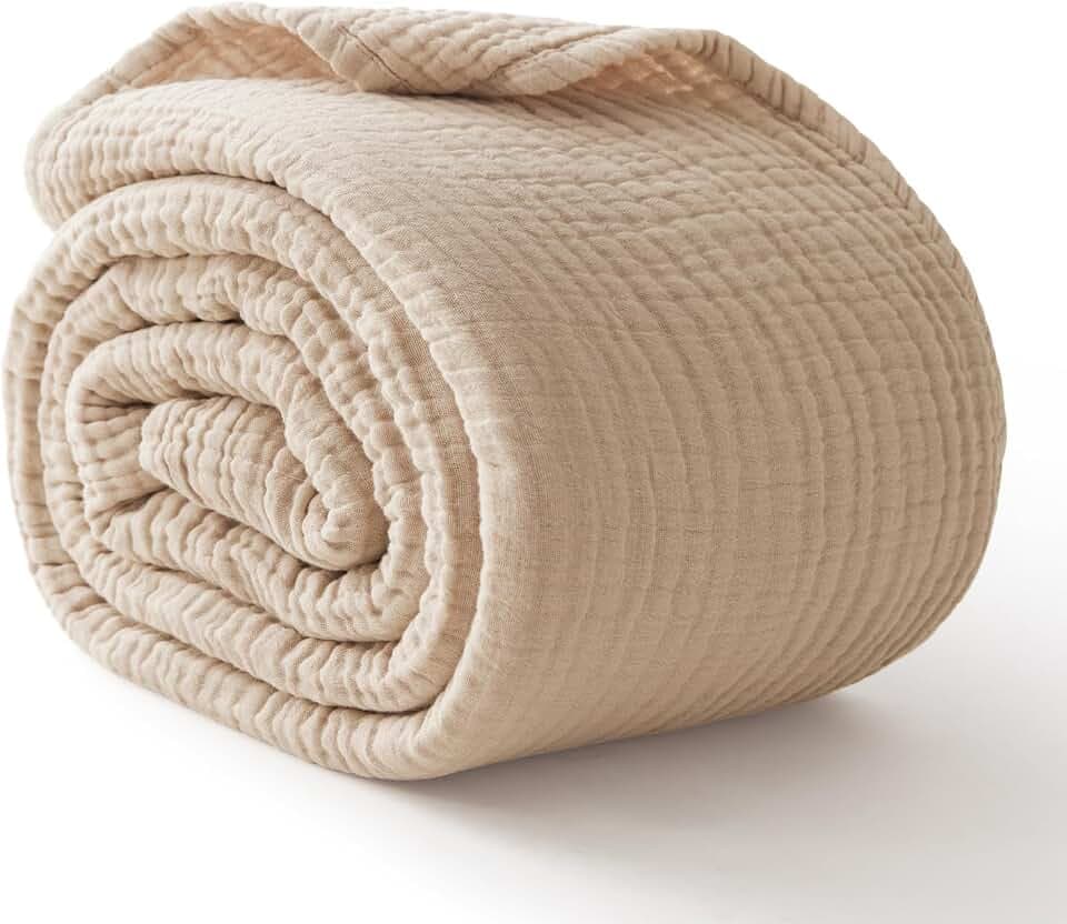 Cotton Muslin Blanket for Adults, 6-Layer, California King, 120 x 90, Beige
