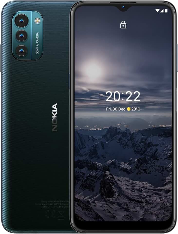 Nokia G21 Smartphone, 6,5-Zoll-HD+, 90-Hz-Bildfrequenz, Android 11, 4 GB RAM/64 GB ROM, uSD Unterstützt bis 512 GB, 5050 mAh, 50 MP, 2 MP Makro, 2 MP Tiefe, 18-W-Schnellladekompatibel, Nordic Blue