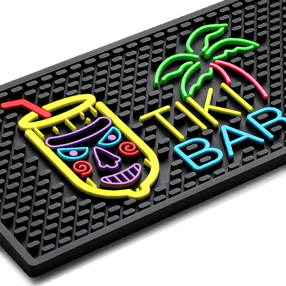 Preboun Tiki Bar Mat for Countertop 6 x 12 Inches Thick Rubber Fluorescent Pattern Non Slip Bar Mat Entertaining and Vibrant Home Service for Coffee Kitchen Restaurants