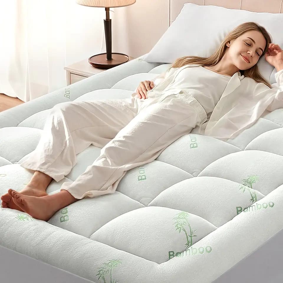 Anluoer Queen Mattress Topper Memory Foam Pillow Top Mattress Pad White