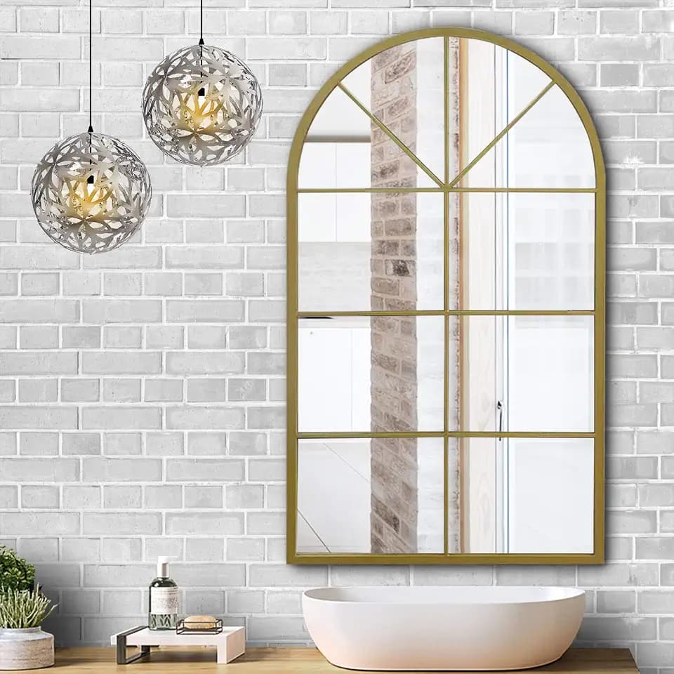ironsmithn Gold Mirror, 41.3" x 24" Arched Window Mirrors for Wall Decor