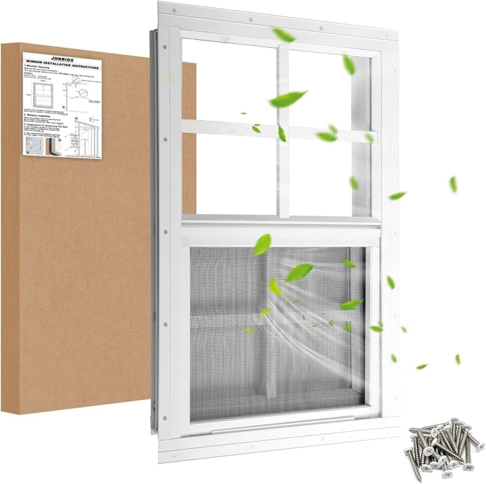 12" W x 18" H Shed Window,Sliding Window, Aluminum White Flush Mount with Tempered Glass and Stainless Steel Screen, Playhouse Window, Chicken Coop Window, Household Window.(White 1 Pack)