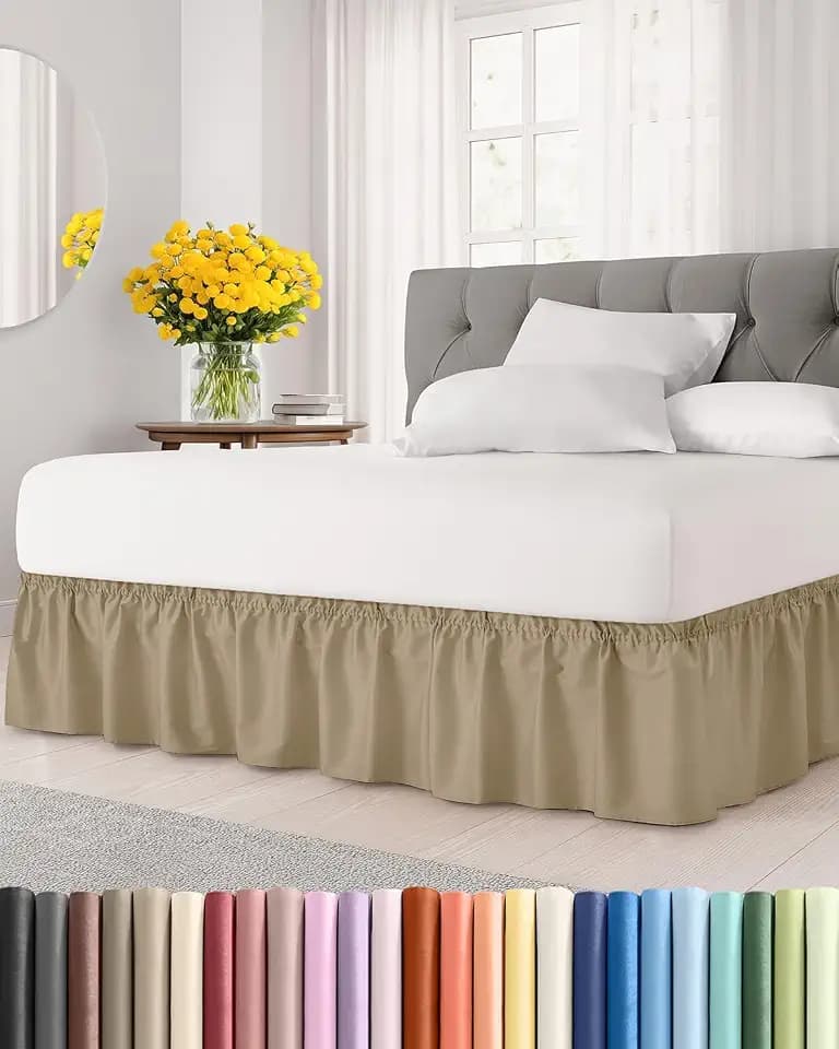 CGK Linens Wrap Around Dust Ruffle Bed Skirt - Queen, 15" Beige
