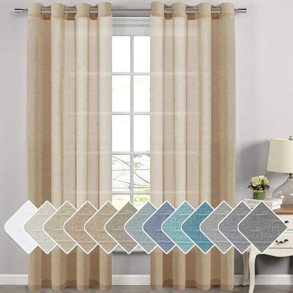 H.VERSAILTEX Taffy Linen Sheer Curtains 108" 2 Panels Grommet