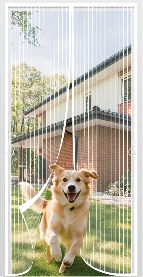 Magnetic Screen Door Fit Door Size 32×80in, Screen Itself Size 34x81in, Hands Free Self Sealing, Full Frame Magic Tape Mesh Screen Door with Magnets Heavy-Duty Mesh Curtain for Entry Door White