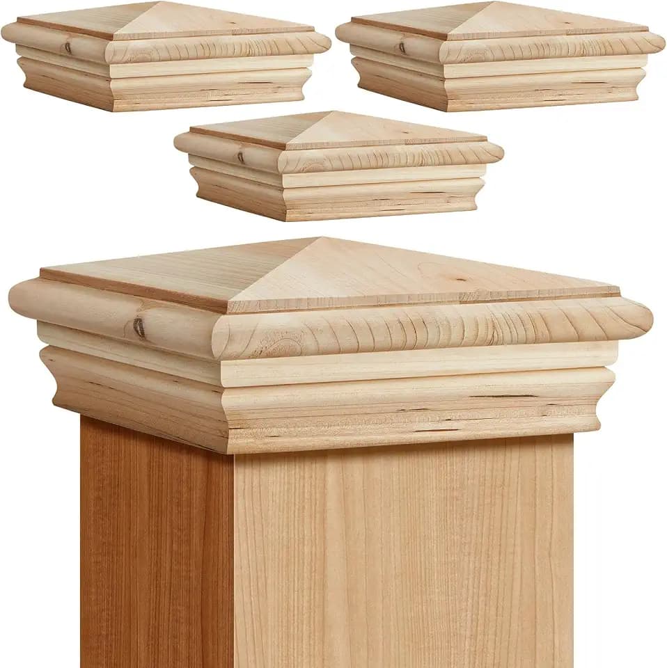 Geetery 4 Pcs 4 x 4 Wood Post Cap for Fence Deck Newel Outdoor, Cedar Wood