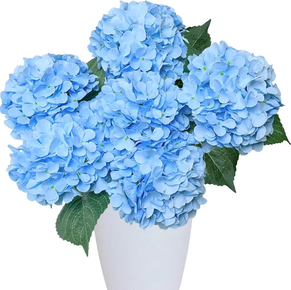 6PCS Blue Hydrangea Artificial Flowers, Silk Faux Hydrangeas