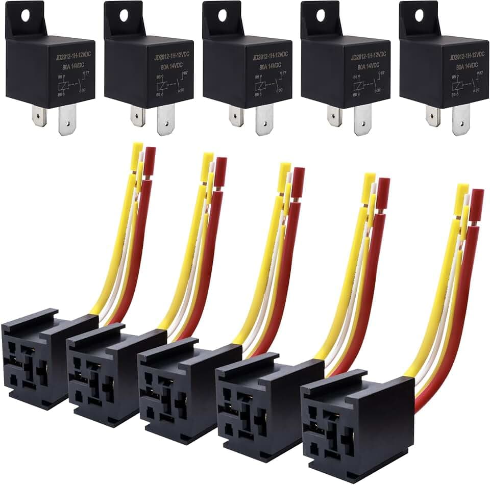 5 Stück 80A Relais,12V 4 Pin Heavy Duty relais mit Steckdose