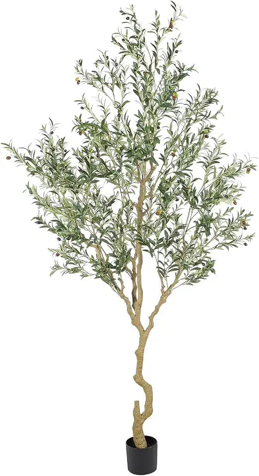 Nafresh Tall Faux Olive Tree,9ft(108in) Realistic Potted Silk Artificial Olive Tree, Fake Olive Trees Indoor with Green Leaves and Big Fruits for Home Office Living Room Stairs Patio Decor.