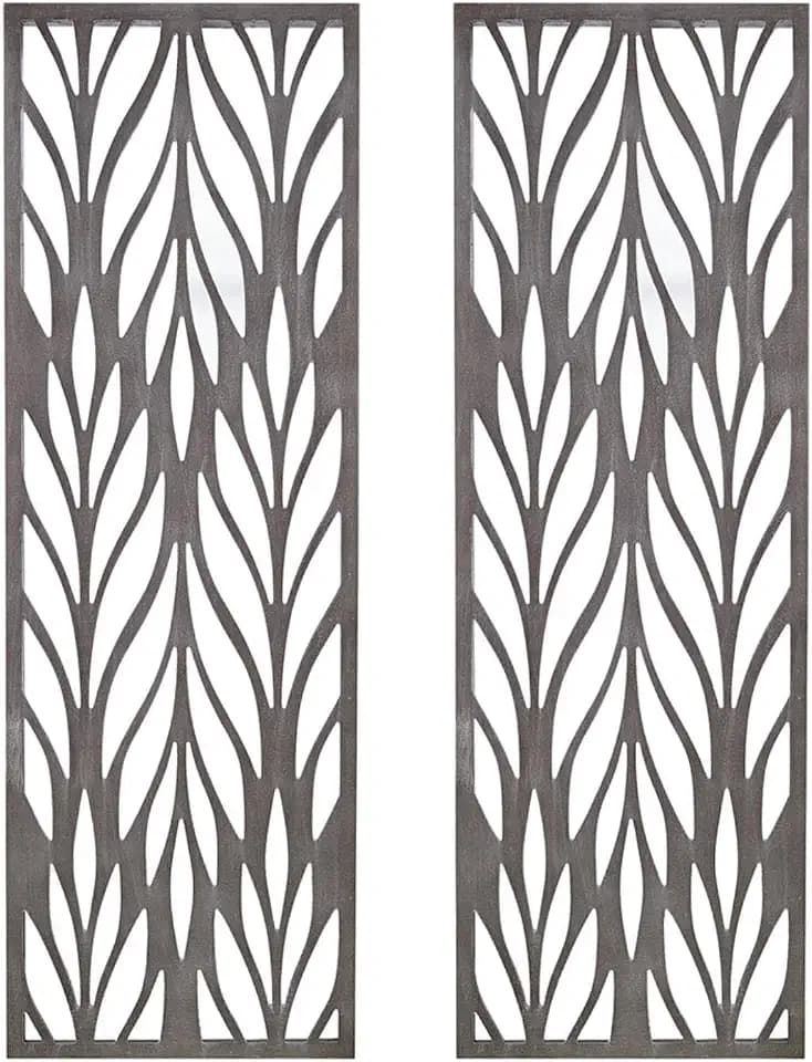 Madison Park Florian Wall Art - Carved Wooden Botanical Leaves Framed, Natural Sheen Finish - Modern Décor for Living Room, Ready to Hang Bedroom Decoration, 12"W x 36"H x 1"D, Reclaimed Grey 2 Piece