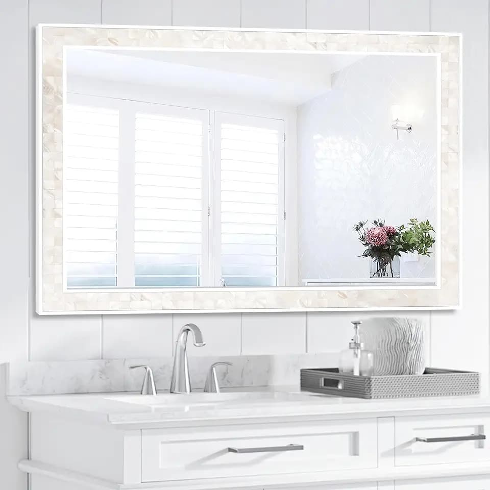 Tanmicoshomy 30 x 48 Inch Large Bathroom Mirror, White Shell Coastal Decor