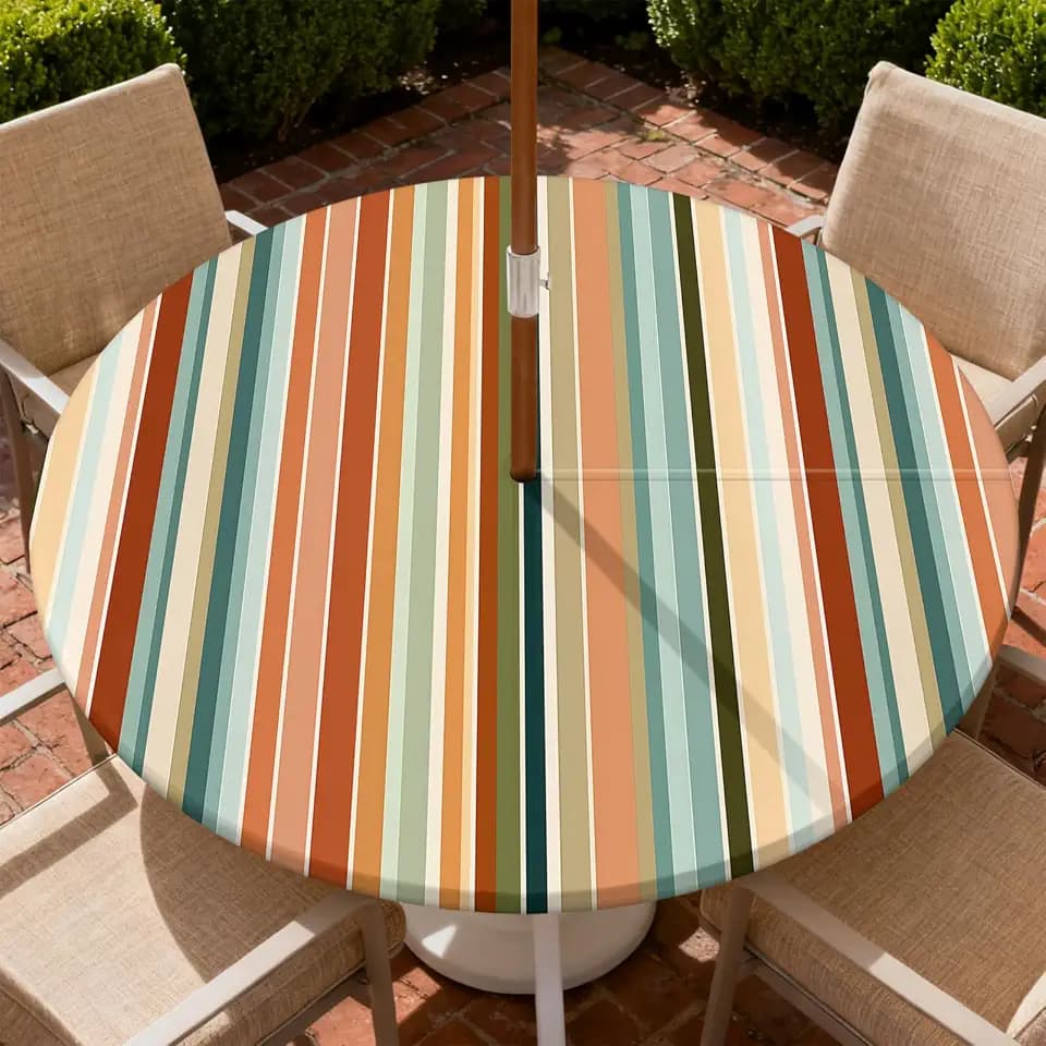 Outdoor Tablecloth with Umbrella Hole and Zipper Fits 49-52" Tables