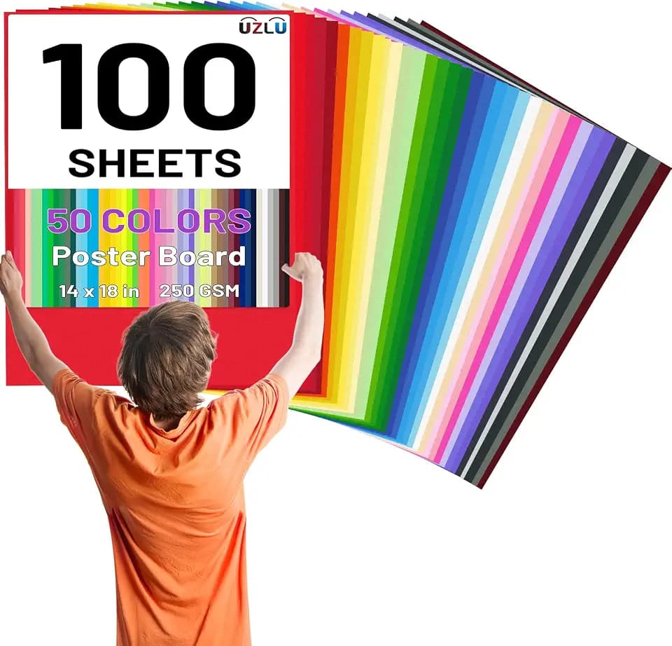 100 Pcs 50 Assorted Colors Poster Board 14 x 18 In Colored Posterboard Paper Bulk 250 GSM Thickness Cardstock Blank Smart Vision Board for School Drawing Arts Craft Projects Display DIY Scrapbooking