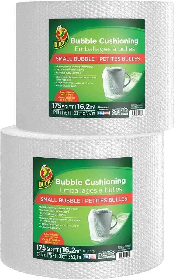 Duck Brand Small Bubble Cushioning Wrap for Fragile Moving & Shipping, 350 ft Packing Wrap for Extra Protection in Boxes & Mailers, Clear Roll, Moving Supplies, Perforated Every 12 in