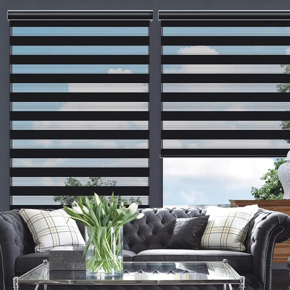 Changshade Cordless Zebra Blinds for Windows, Modern Dual Layer Zebra Blinds with Light Filtering & Privacy Control,Easy Install Zebra Blinds for Indoor Windows,(35" W×72" H,Black)