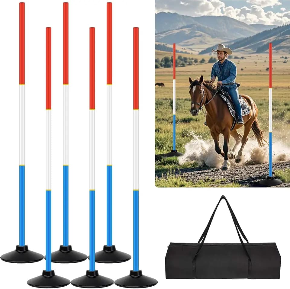 Red White Blue Pole Bending Poles for Horses Set of 6