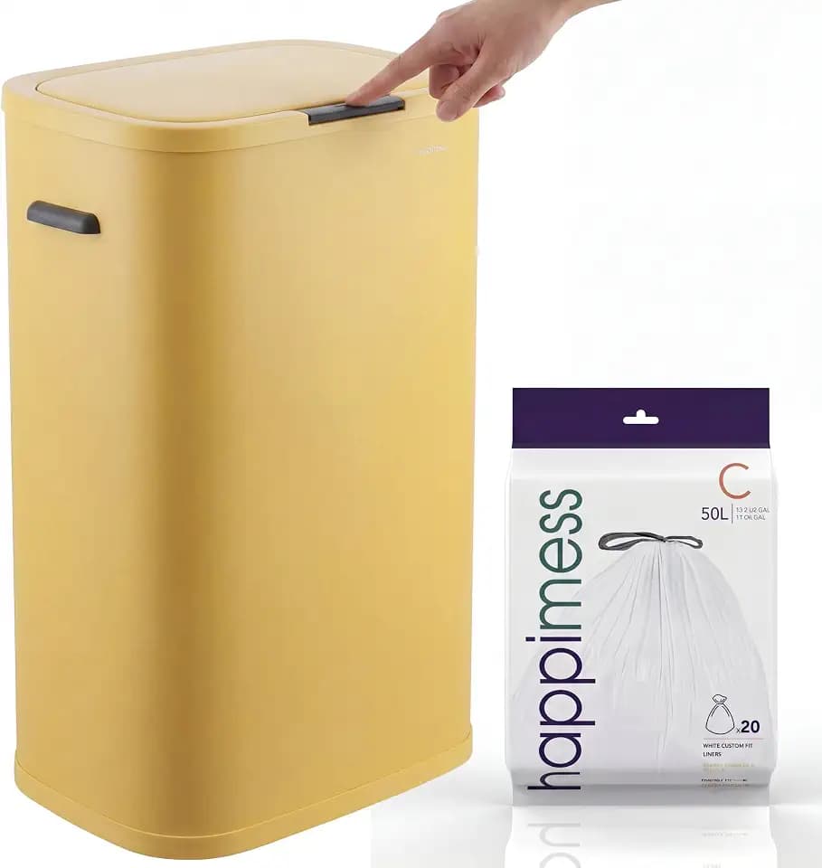 happimess Tammi 14.5 Gal Slim Push Button Trash Can, Daffodil Yellow