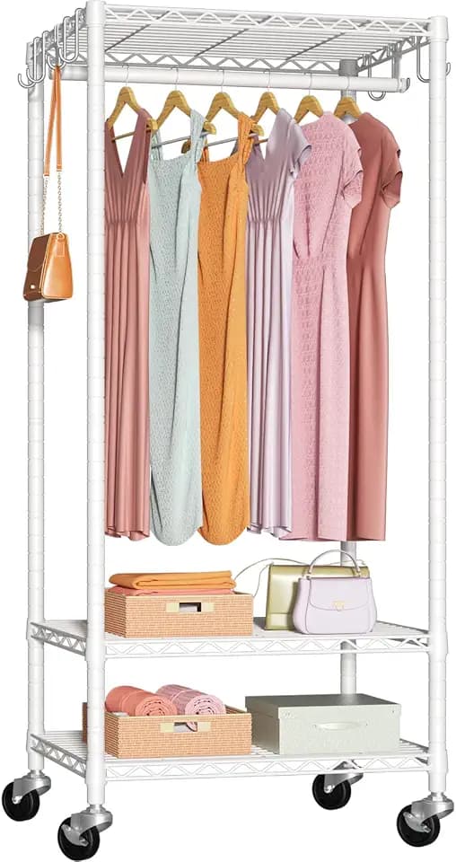 FUTASSI Rolling Clothes Rack, Clothing Racks for Hanging Clothes, White