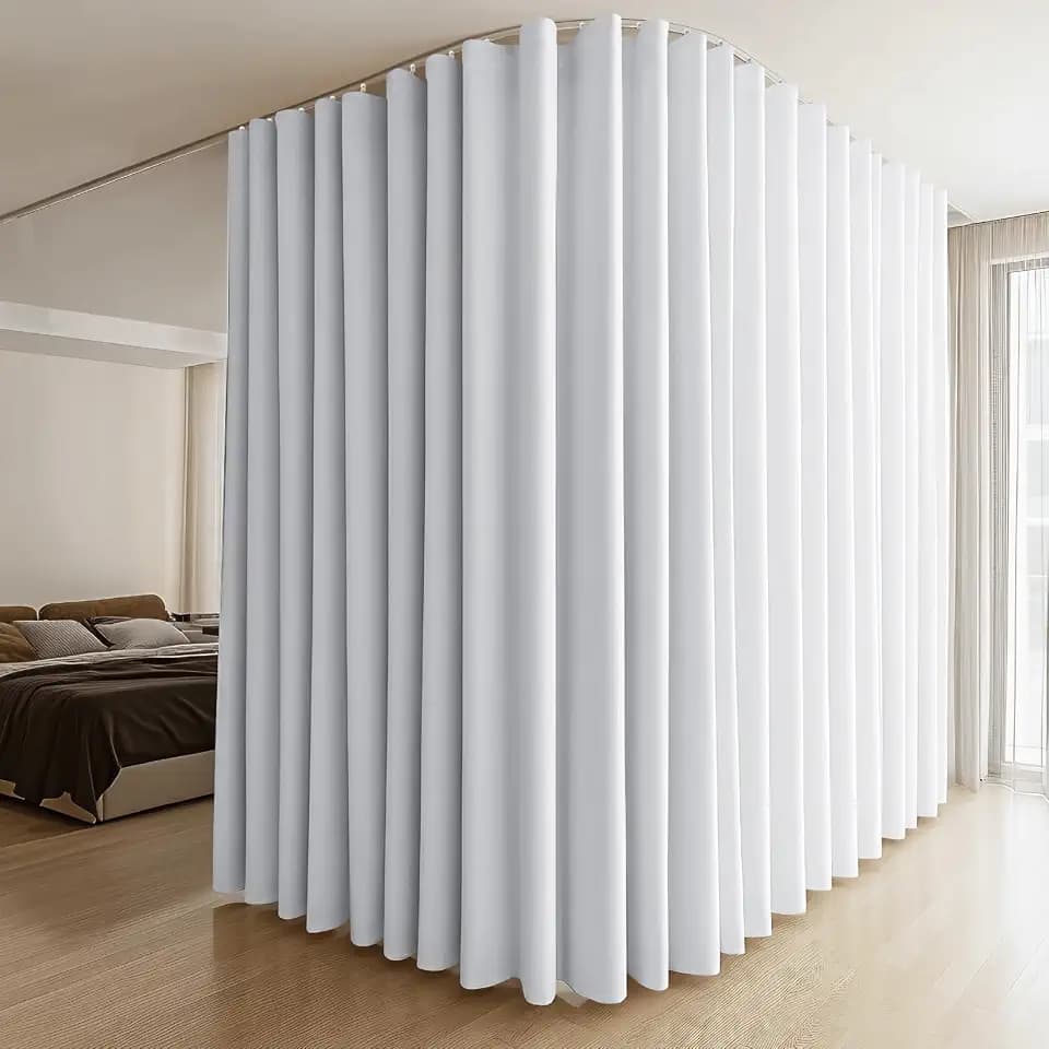 MaKefeile Room Divider Curtains & Flexible Bendable Tracks Set,Privacy Dividers Ceiling Track Curtain Window Blackout Curtains for Living Room Bedroom (W100 × H84 in 1 Panel White Drape & White Rail)
