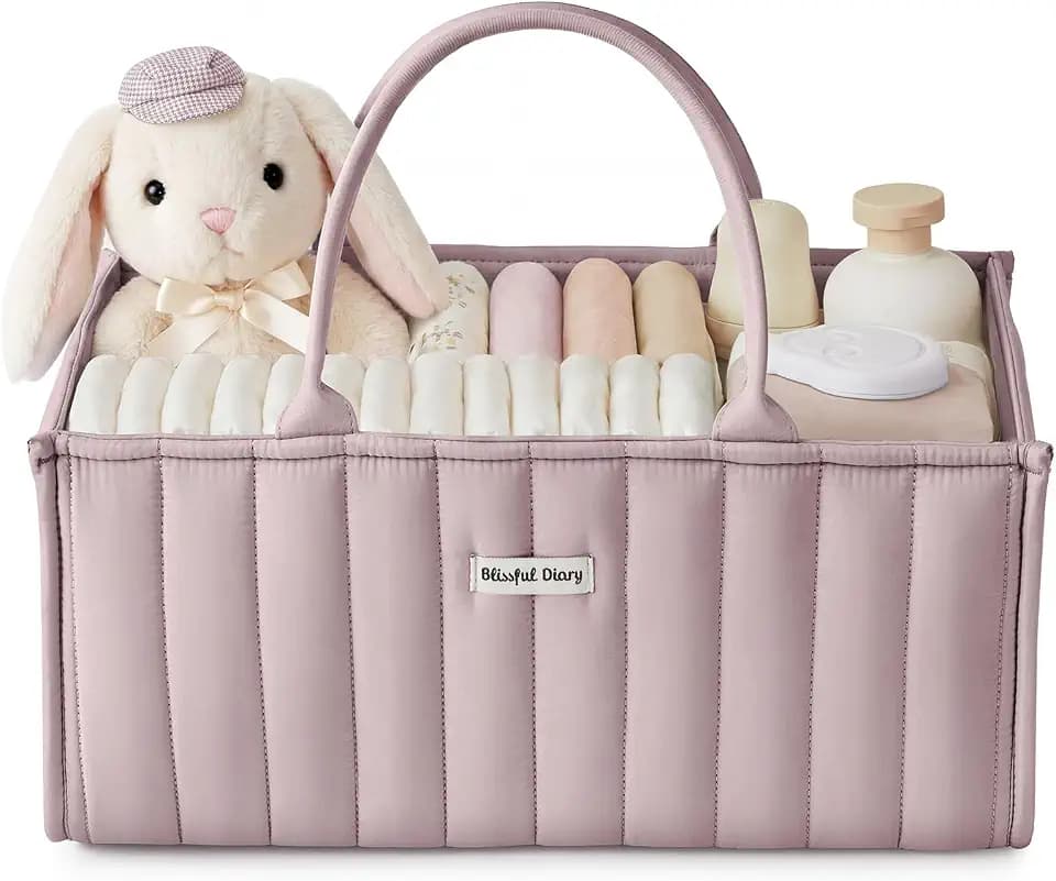 Blissful Diary Baby Diaper Caddy Organizer, Nursery Storage, Mauve Pink