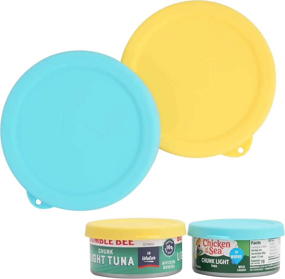 2PCs 4-inch Silicone Tuna Can Lids for 12oz Bumble Bee | Chicken of the Sea | StarKist Tuna Can, Reusable Can Topper, Can Cover for Canned Good, Freezer & Dishwasher Safe (Can NOT Included)
