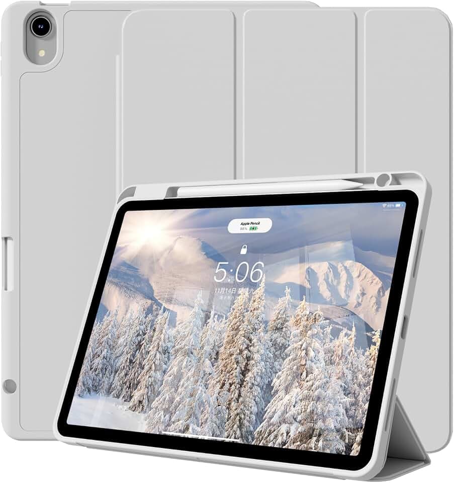 Hülle für iPad Air 11 Zoll M4/M3/M2, iPad Air 5. / 4. Gen, Grau | Eingebauter Stifthalter, Trifold Ständer, Weicher TPU Rundumschutz, Auto Wachen/Schlafen, Hochwertige Materialien