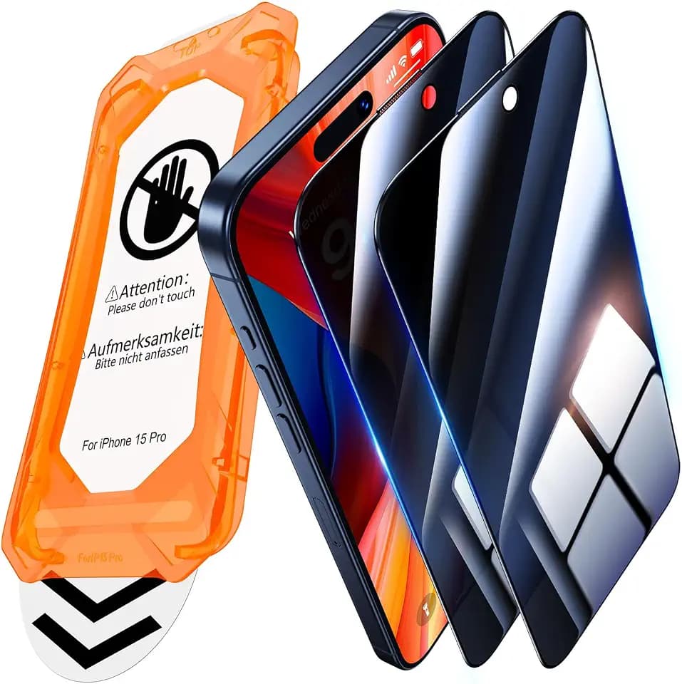UniqueMe für iPhone 15 Pro für Panzerglas Sichtschutz - 2 Stück Schutzfolie