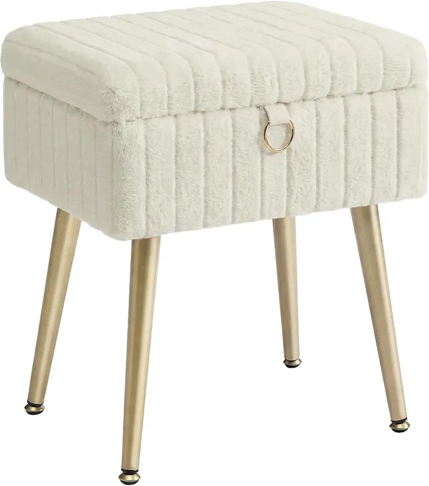 SONGMICS Vanity Stool Chair with Storage, Metal Legs, Max. Load 440 lb