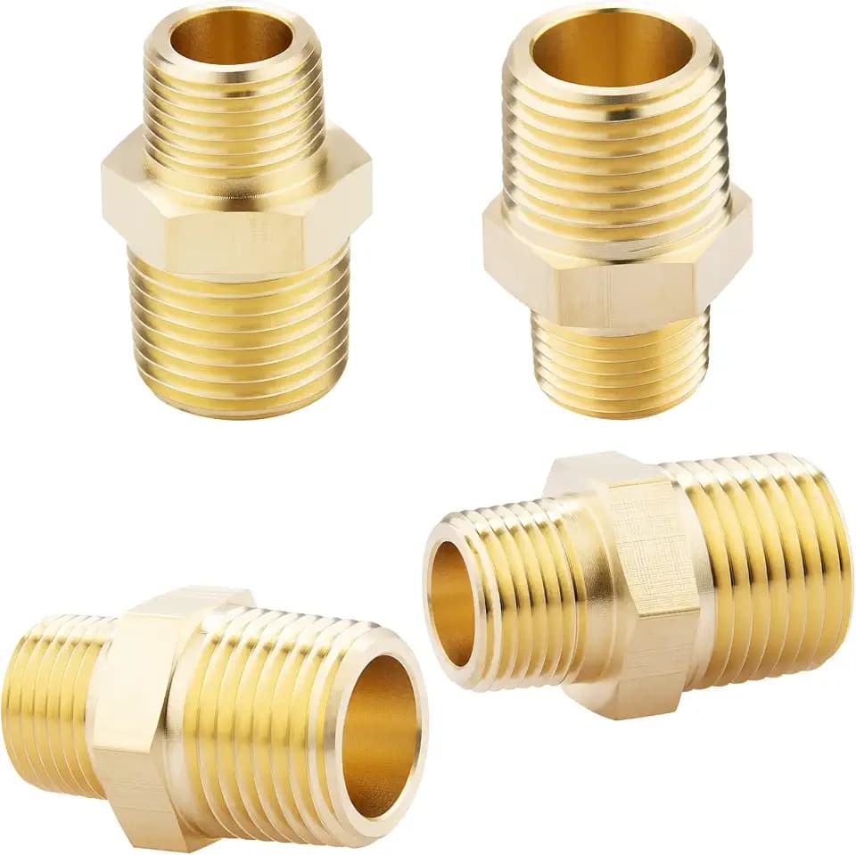 KOOTANS 1/2 NPT x 3/8 NPT Male Solid Brass Hex Nipples,4 PACK