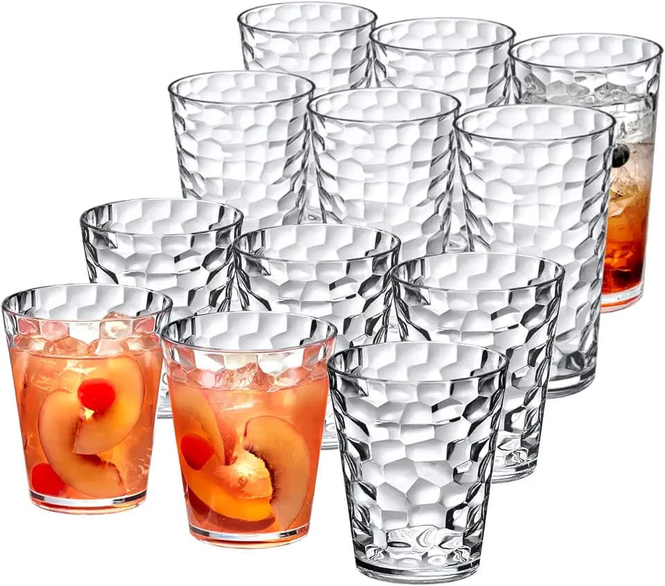 Amazing Abby - Iceberg - 16-Ounce and 24-Ounce Plastic Tumblers (Set of 12), Plastic Drinking Glasses, All-Clear Reusable Cups, Stackable, BPA-Free, Shatter-Proof, Dishwasher-Safe