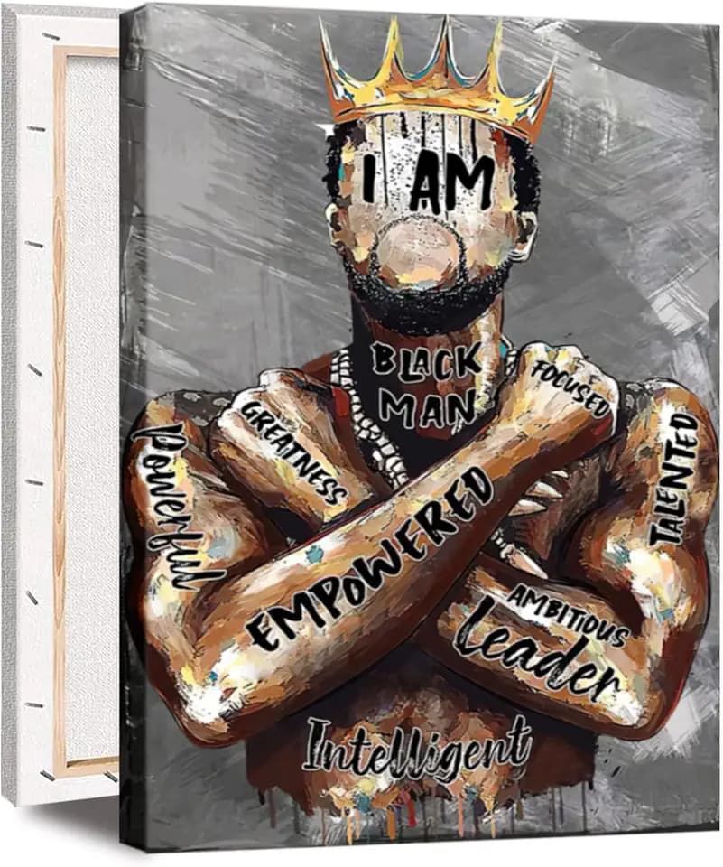 Framed African American Wall Art Inspirational Black Man Men Portrait Wall Art Afro King Poster Abstract Motivational Quotes Canvas Prints Painting Home Decor for Bedroom Living Room Gift for Black