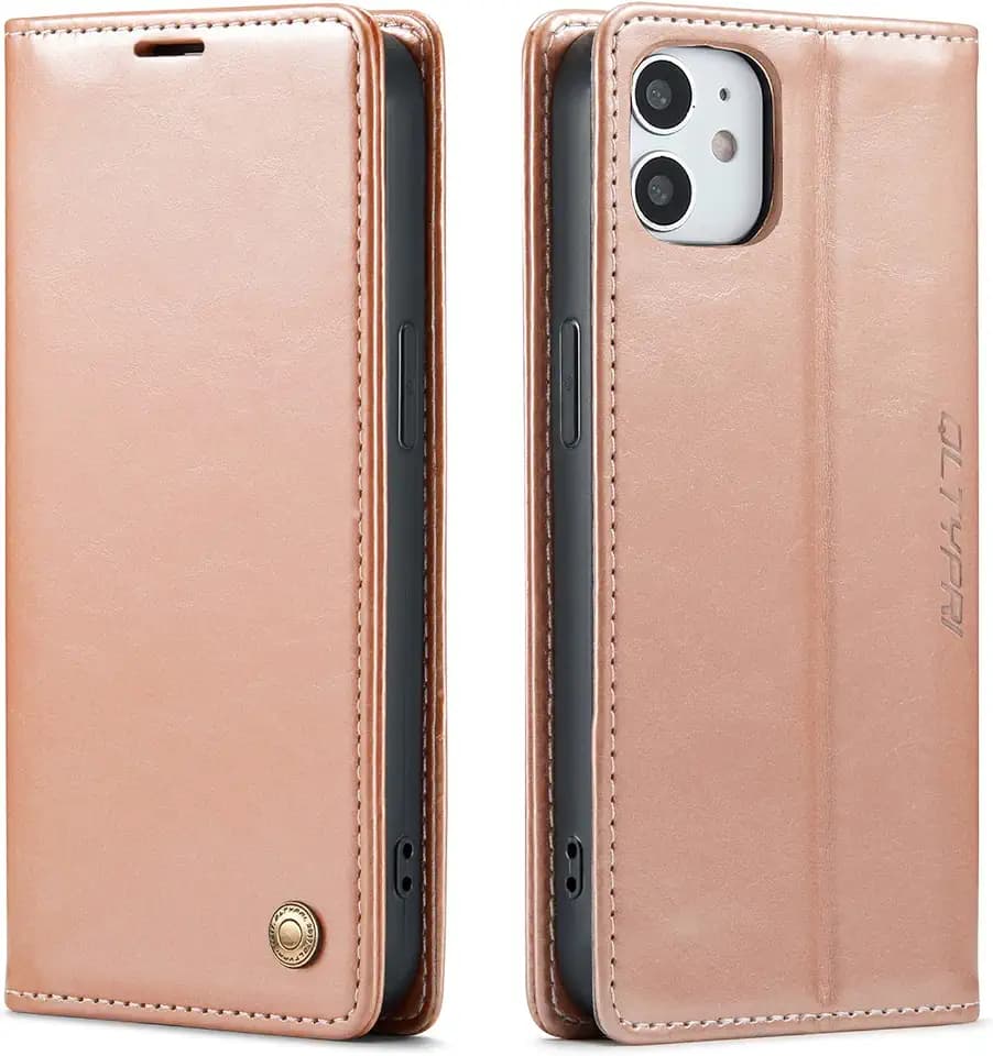 QLTYPRI Kompatibel mit iPhone 12 Mini, Vintage Dünne Handyhülle mit Kartenfach Ständer Ledertasche Klapphülle Schutzhülle Kompatibel mit iPhone 12 Mini (5,4 Zoll) - Rosegold