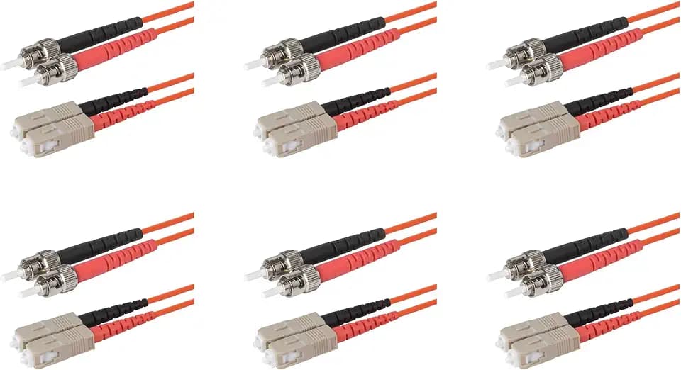 SpeedyFiberTX Glasfaserkabel ST auf SC Patchkabel, 6er-Pack, 1m, Rote und schwarze Stecker, Corning InfiniCor Multimode OM1 62.5/125um Glasfaser, Duplex LSZH Kabelmantel Orange