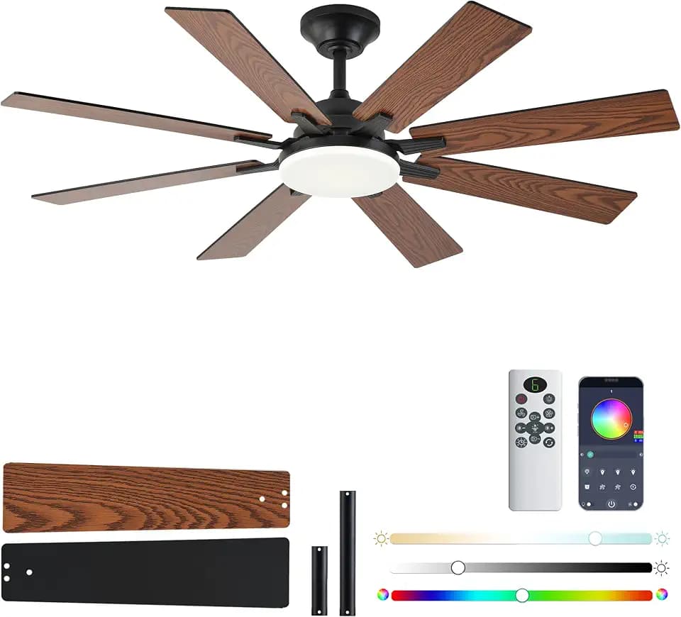 Ceiling Fan With Light & Remote Indoor/Outdoor Use 52 Inch Brown