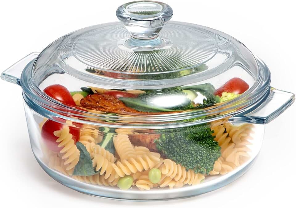 NUTRIUPS Round Glass Casserole Dish with Lid, 6 Inches, 0.8L Glass Bakeware