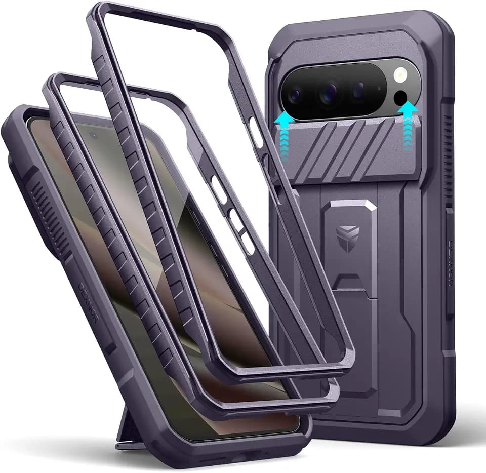 Dexnor for Google Pixel 10 Pro XL Case with Slide Camera Cover & 2 Front Frames & Built-in Screen Protector & Kickstand, Full-Body Shockproof Protective Cover Rugged Bumper Cases,Phantom Purple(2025)