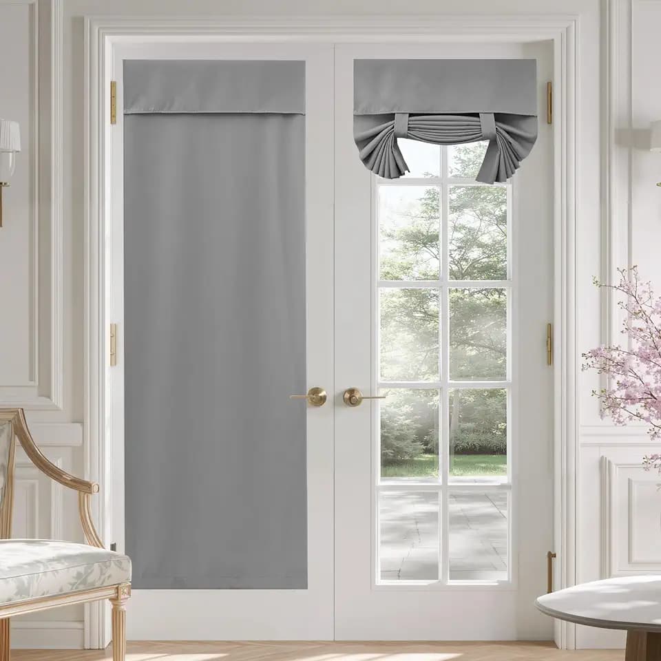 NICETOWN Light Grey 100% Blackout French Door Curtain for Window Privacy