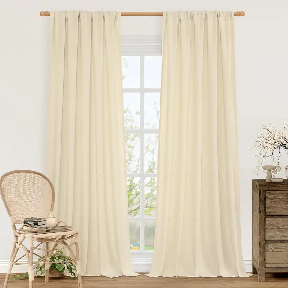 LAMIT Beige Semi Sheer Linen Curtains 84 inches for Living Room 2 Panels
