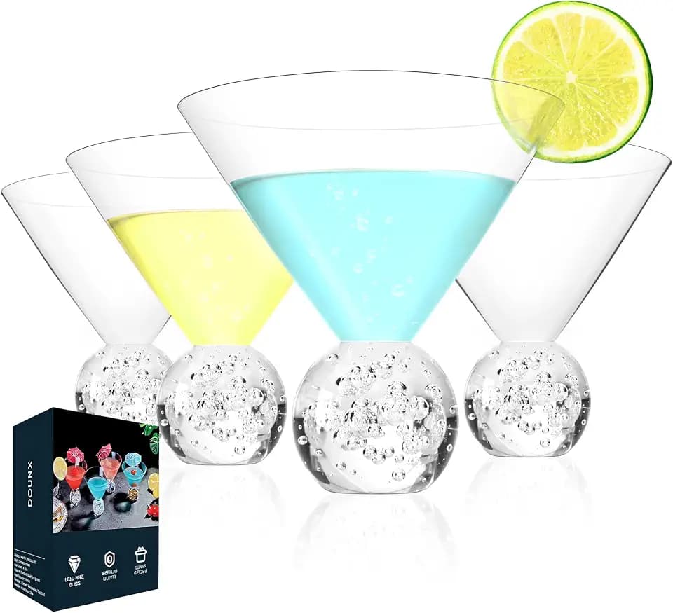 10oz Stemless Martini Glasses Set of 4, Cocktail Glasses with Base