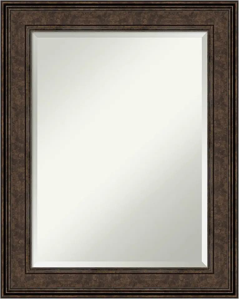 Amanti Art 30x24 Bathroom Vanity Mirror, Ridge Bronze Frame, Rectangular Wall Mirror, Beveled Edge, Hangs Horizontally or Vertically