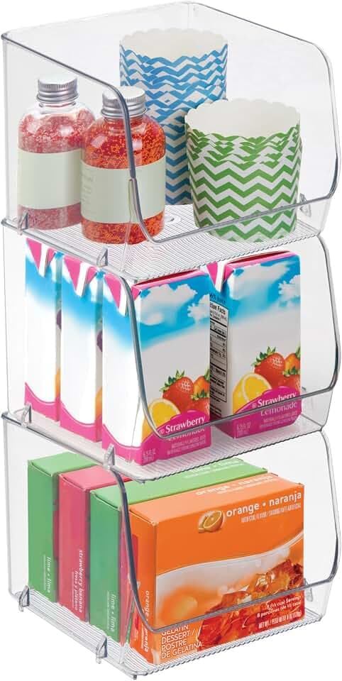 iDesign Stackable Open-Front Storage Bins, Set of 3, Clear