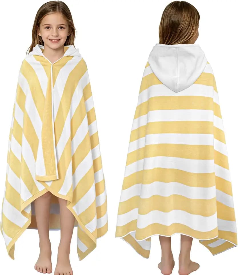 VOOVA & MOVAS Big Kids Hooded Towel, 8+, 100% Cotton, Yellow White Stripe