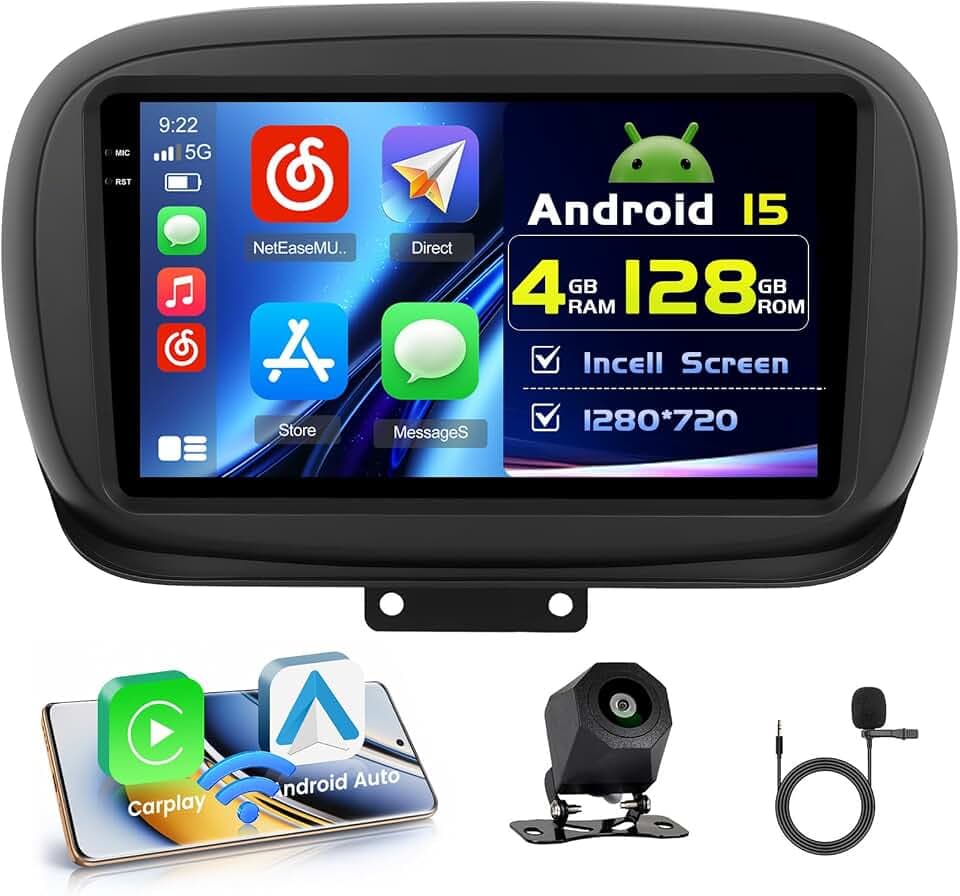 Hikity 4+128G 9" Android Autoradio für FIAT 500X 2014-2020 Wireless CarPlay