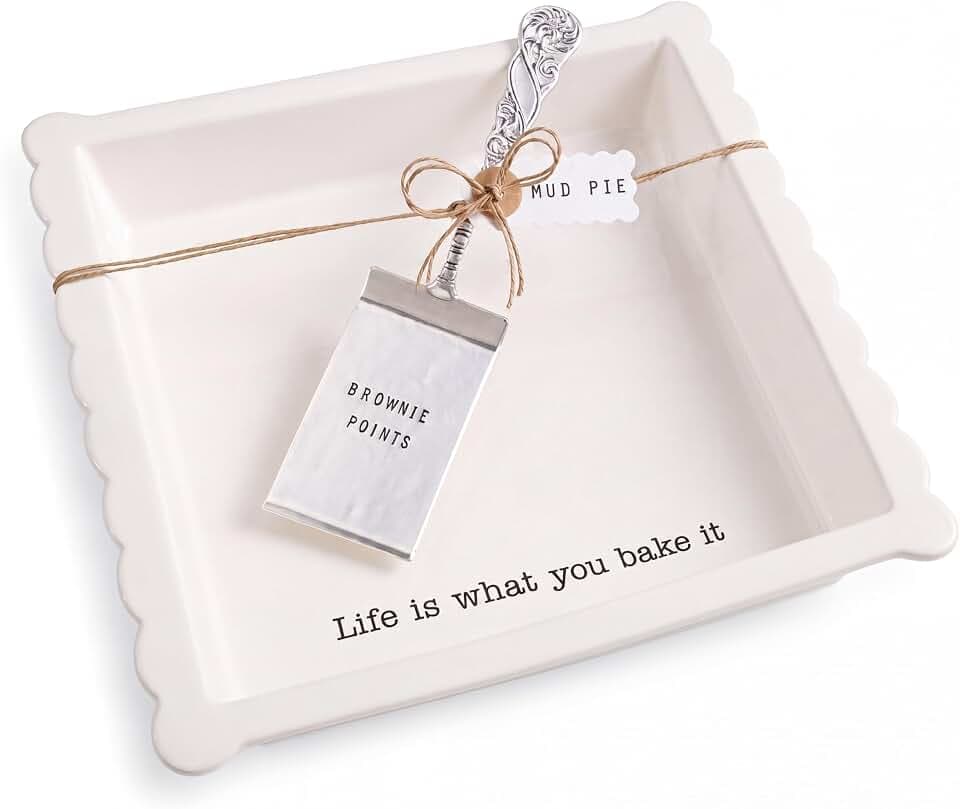 Mud Pie Ceramic Brownie Pan Set with Silverplate Server