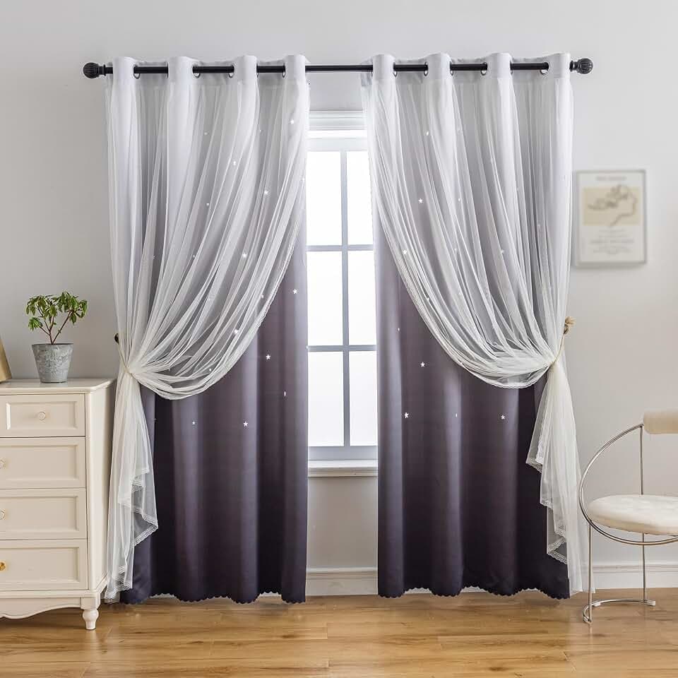 Anytime Double‑Layer Dreamy Star Cutout Blackout Curtains for Kids Bedroom