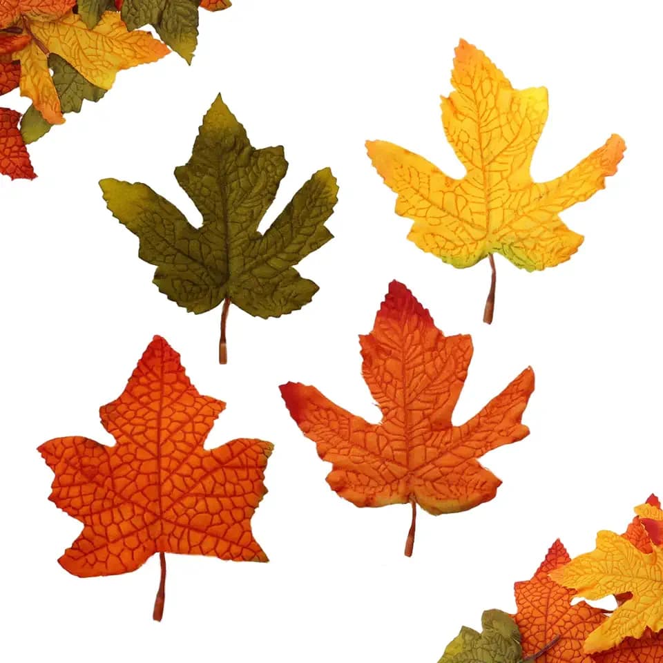 100 Pcs Artificial Maple Leaves Bulk (Small-Leaf 4-Color Assorted)