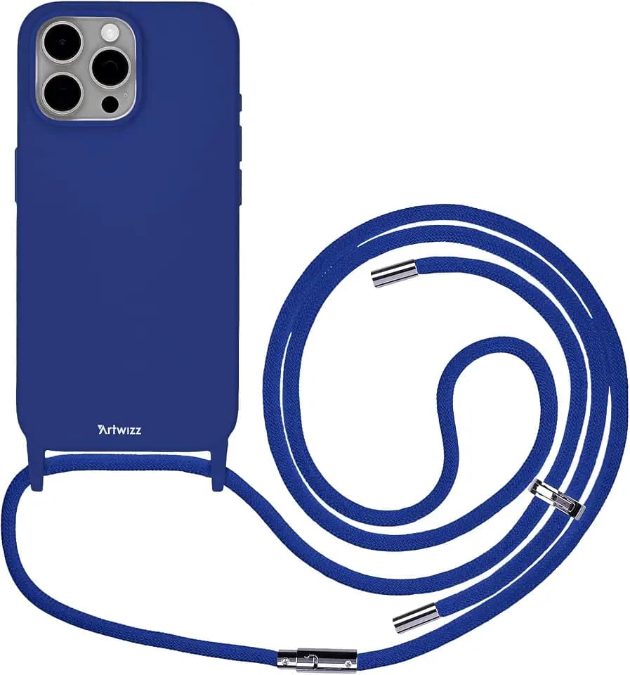 Artwizz HangOn Case +Charge für iPhone 15 Pro - MagSafe Kompatibel, Stoßfeste Magnetische Silikon Handykette mit Abnehmbarem Band, Necklace Handyhülle mit Kordel zum Umhängen, Blau