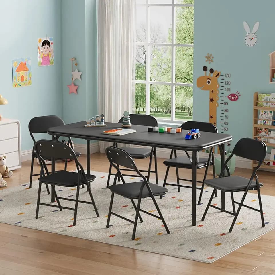 IDEALHOUSE 7 Piece Folding Kids Table and Chairs Set, Activity Table Set